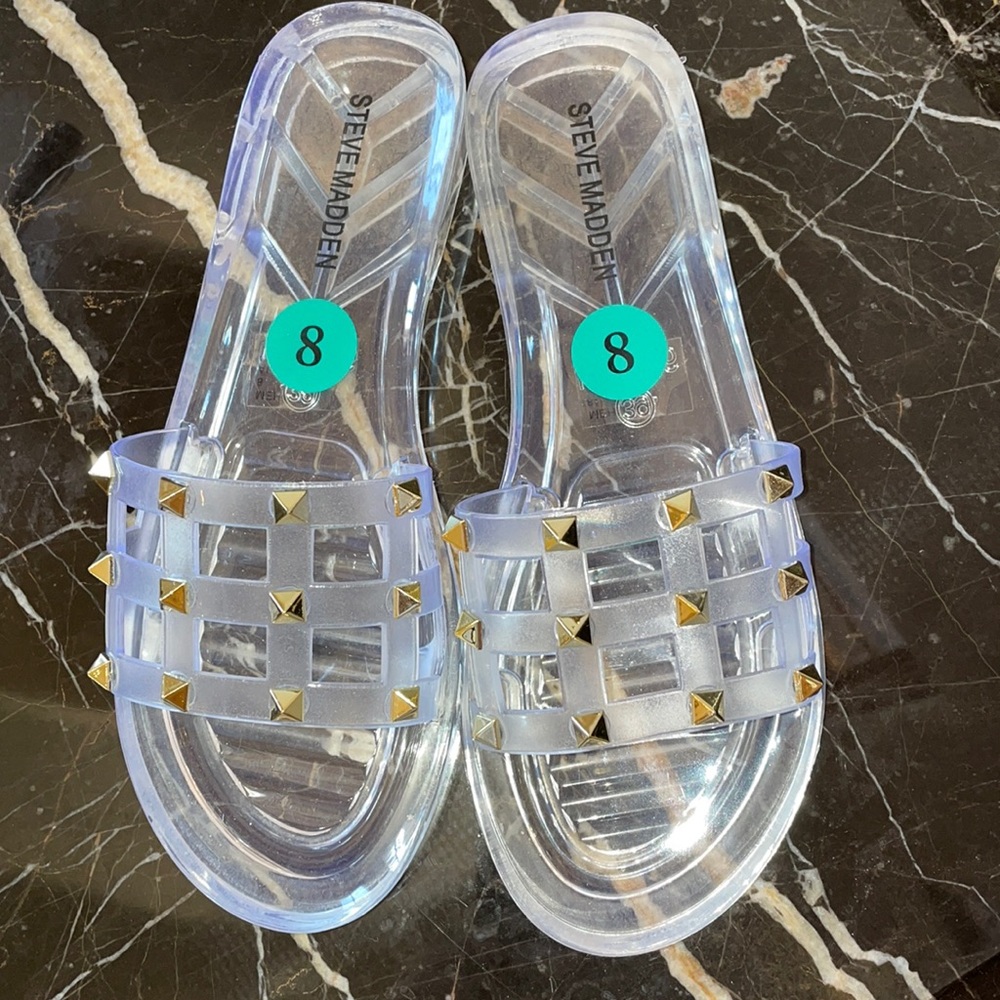 Steve Madden clear stud slides size 8